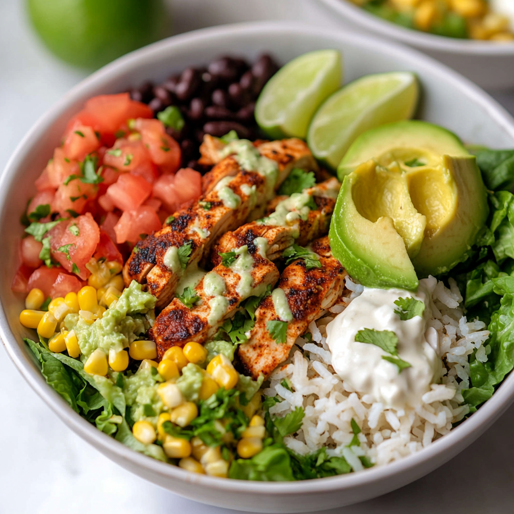 Burrito Bowls with Grilled Chicken, Cilantro Lime Rice