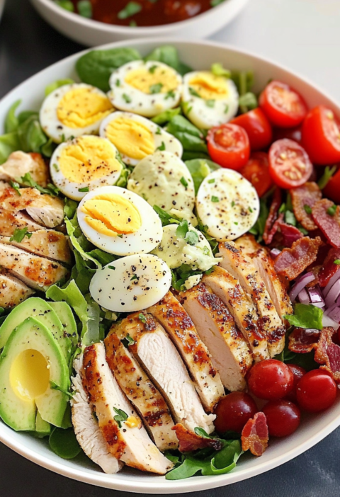 Classic Cobb Salad Recipe with Roasted Chicken and Avocado