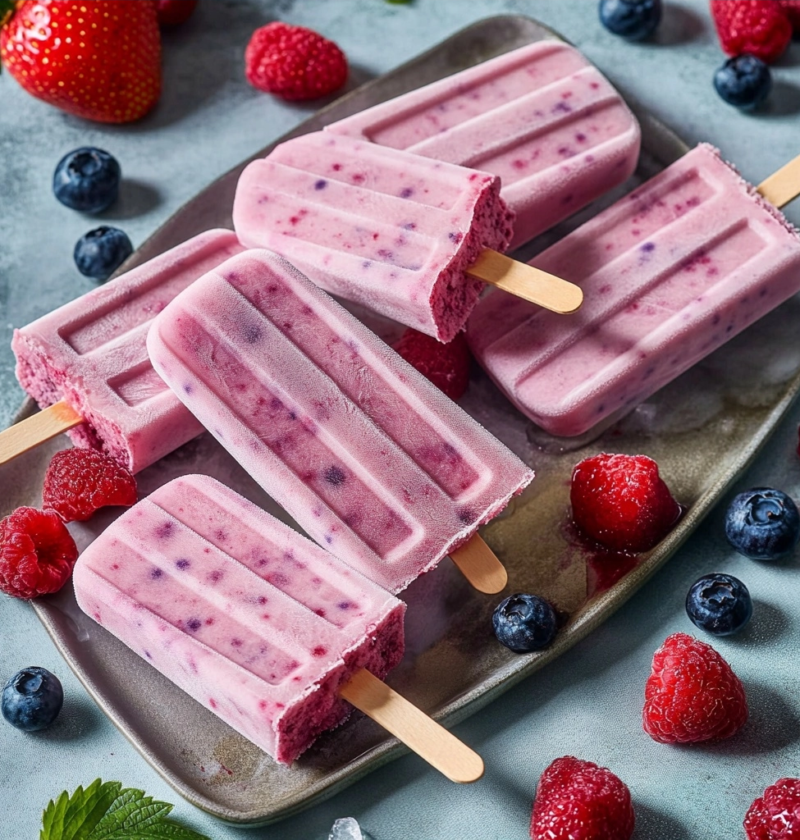 Homemade Popsicles Made with Yogurt and Berries