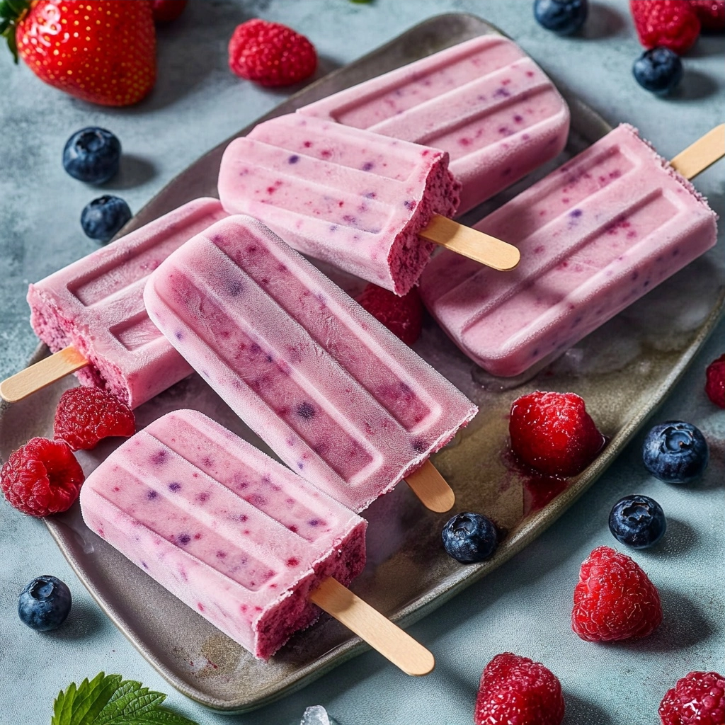 Homemade Popsicles Made with Yogurt and Berries 2 Homemade Popsicles Made with Yogurt and Berries